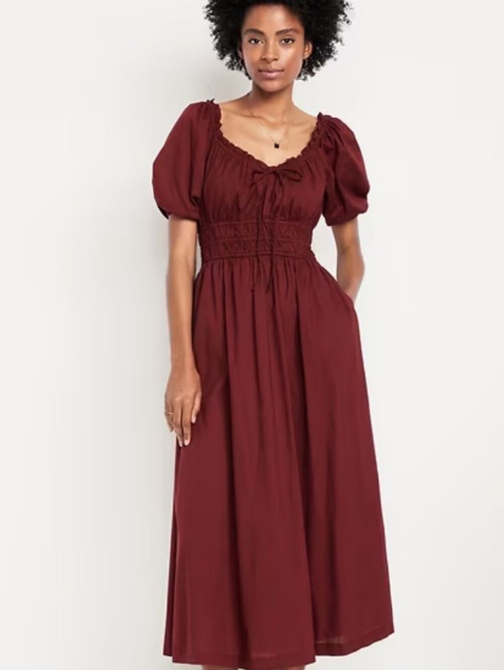 NWT Old Navy Fit & Flare Puff-Sleeve Midi Dress Size M/T In Clove